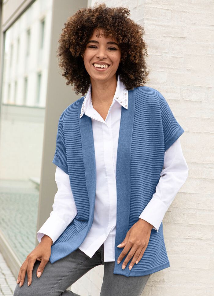 Gebreid vest met structuurpatroon JEANSBLAUW