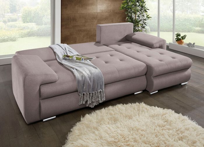 Gestoffeerde hoek met bedfunctie en bedkast TAUPE