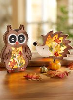 Verlichte houten figuren, set van 2 