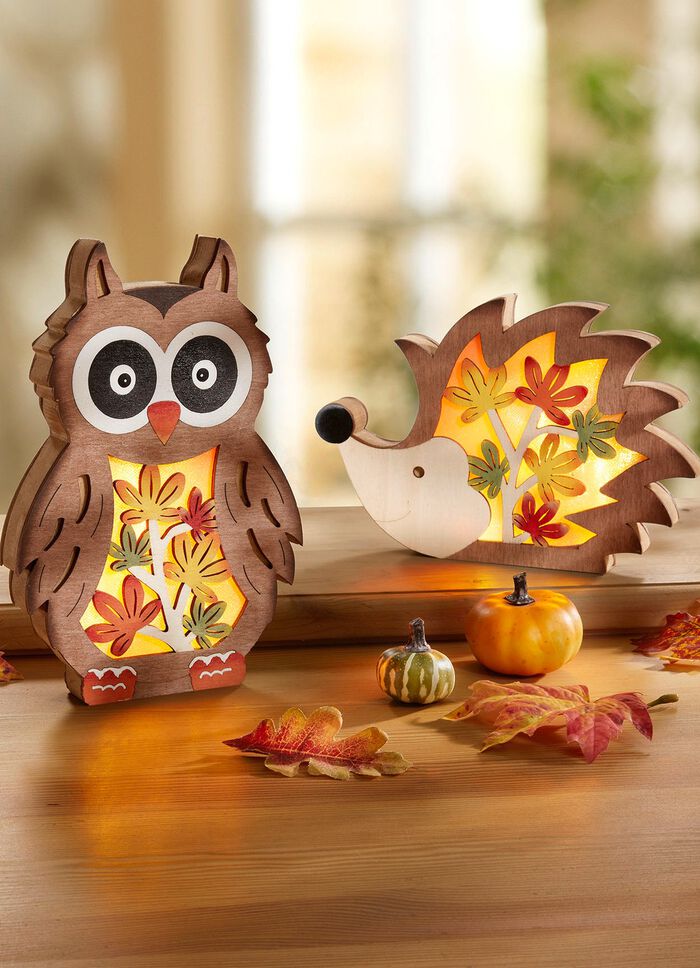 Verlichte houten figuren, set van 2 