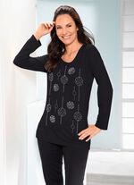 Mooi shirt met bordversiering in 2 kleuren ZWART