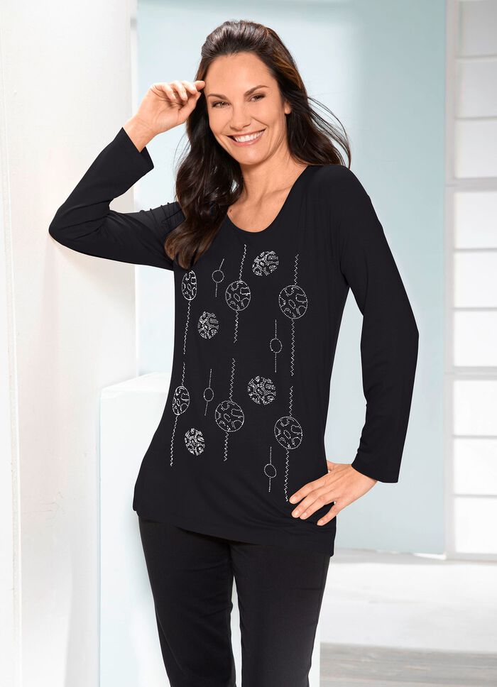 Mooi shirt met bordversiering in 2 kleuren ZWART