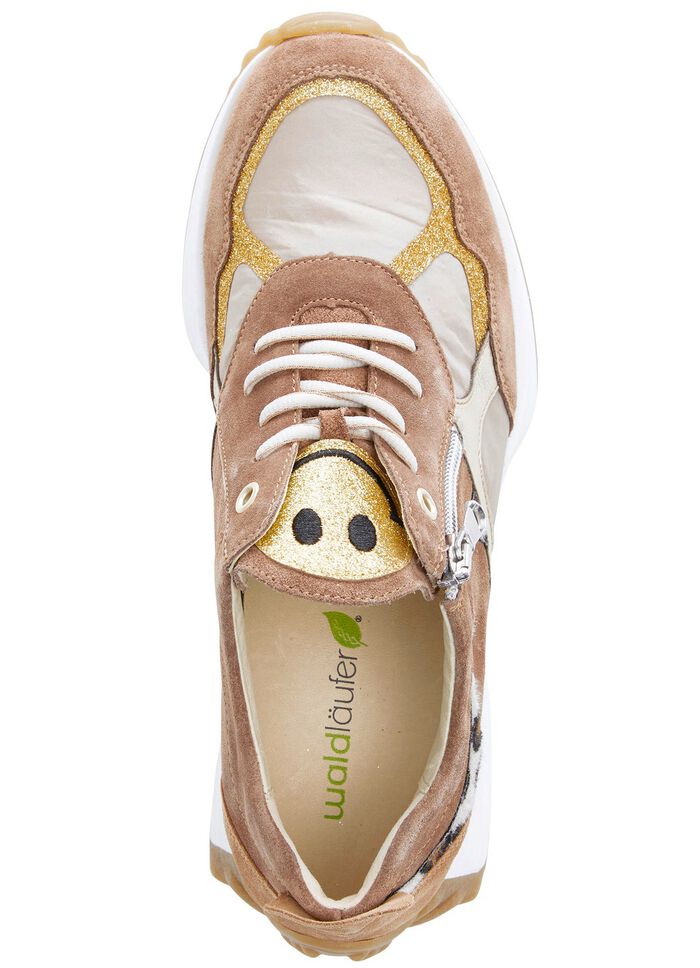 Waldl&auml;ufer sneakers met brutale glitterapplicaties TAUPE-GOUD