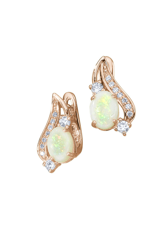 Oorbellen met echt opaal en synth. zirkonia 