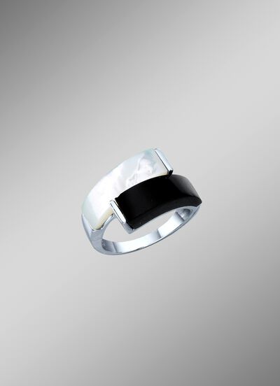 Damesring met echte onyx en echt parelmoer 