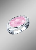 Damesring met echte rozenkwarts en synthetische zirkonia 