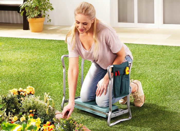 Plooibare kniebank voor in de tuin, met kunststof kussens 