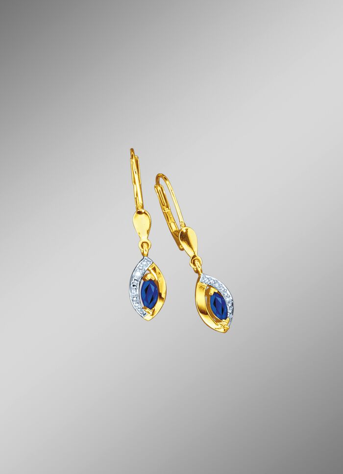 Oorbellen met echte saffieren en briljanten 