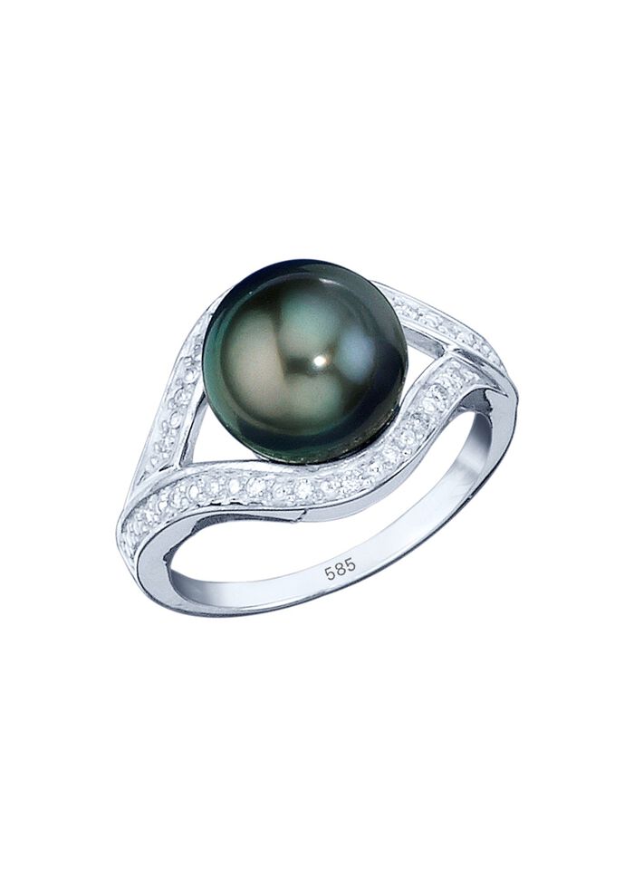 Damesring met Tahiti-cultiv&eacute;parel en briljanten 