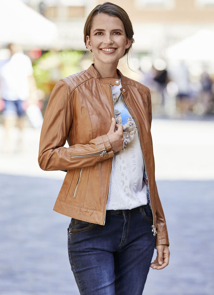 Korte leren jas met binnenzak 