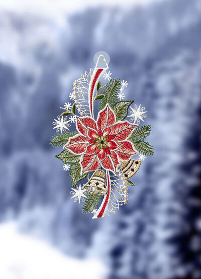 Raamdecoratie van echt kantwerk uit Plauen 