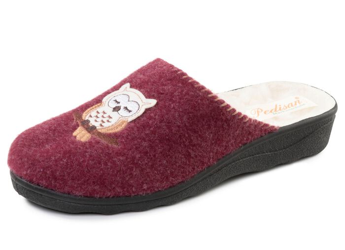 Gevoerde damespantoffels, met nieuwe wol BORDEAUX