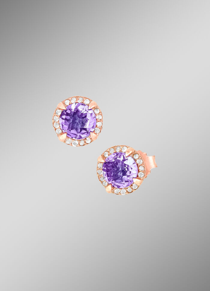Sprankelende oorknopjes met echte amethist en echte witte topaas