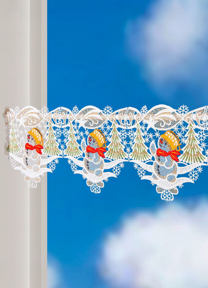 Paaldecoratie met sneeuwpopmotief van echt Plauenkant 