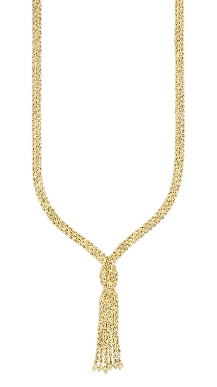 In een interessant ontwerp: Ketting met 3 rijen koord 