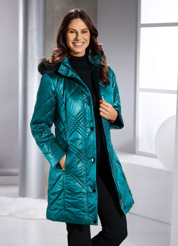 Lange jas met afneembare capuchon SMARAGDGROEN