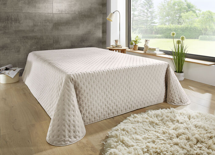 Bedsprei met quilt en lintrand BEIGE