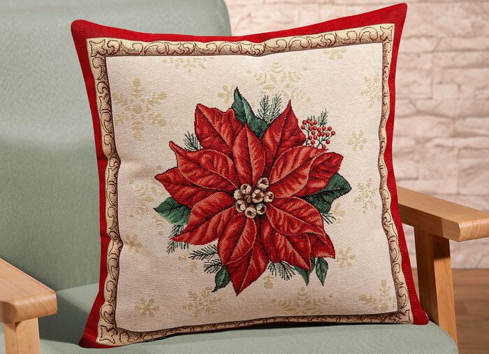 Kussensloop met mooi glanzend garen en rits NATUURLIJK ROOD