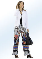 Broek met glanzende gekleurde inkjetprint 