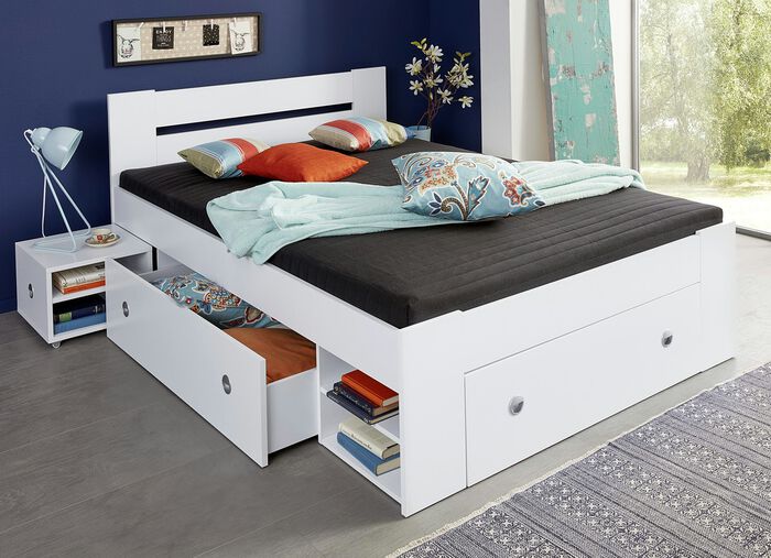 Futonbed met uitschuifbare nachtkastjes 