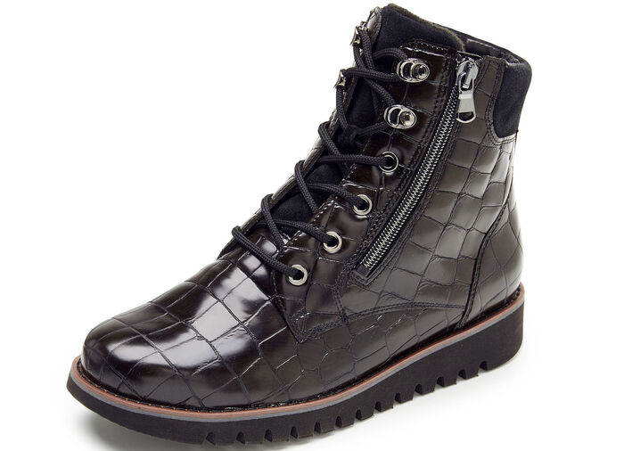 Waldläufer enkellaarzen van nappaleer met krokodillenreliëf ZWART