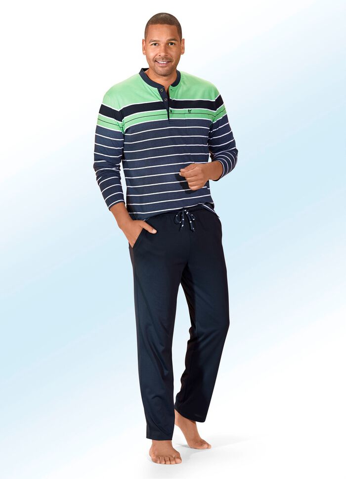 &sbquo;Klima Komfort'-pyjama met knoopsluiting, in het garen geverfd strependessin van Hajo 