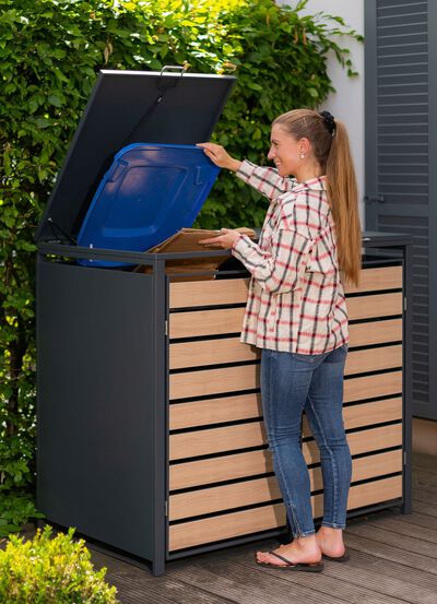 Afvalcontainerbox "Lacina", deuren in houtlook 