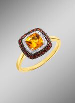 Betoverende damesring met diamanten, citrien en granaat 