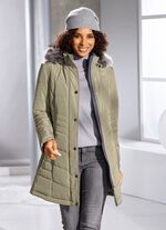 Lange jas met afneembare rand van imitatiebont LICHTGROEN