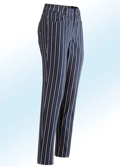 Jeans met opvallend gestreept dessin 