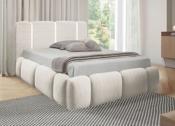 Gestoffeerd bed met ledverlichting en bedbak 