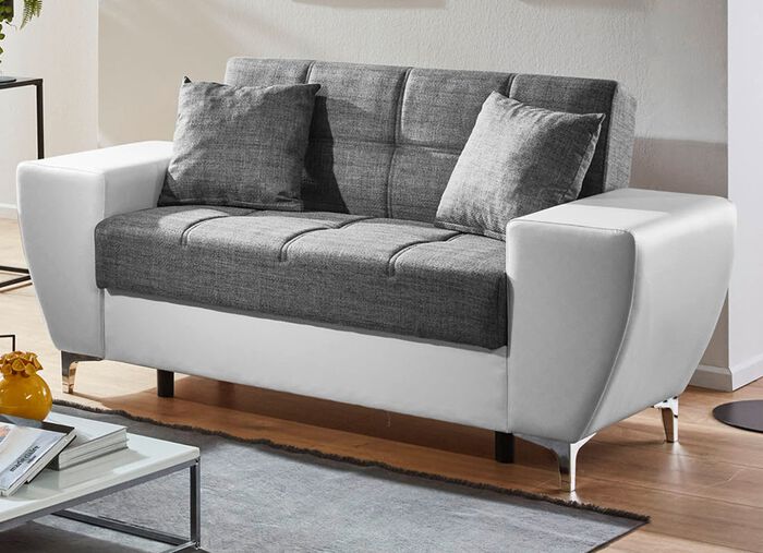 Vrijstaand gestoffeerd meubel met bedstee en relaxfunctie GRIJS-WIT