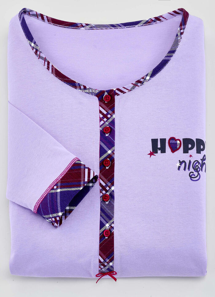 Set van twee nachthemden met geplaatste print en lange knoopsluiting 