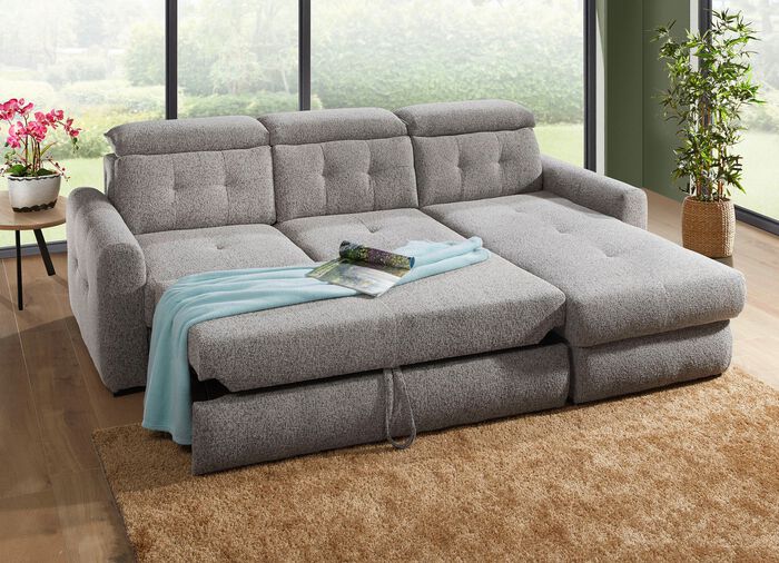 Gestoffeerde hoek met bedfunctie en bedkast GRIJS