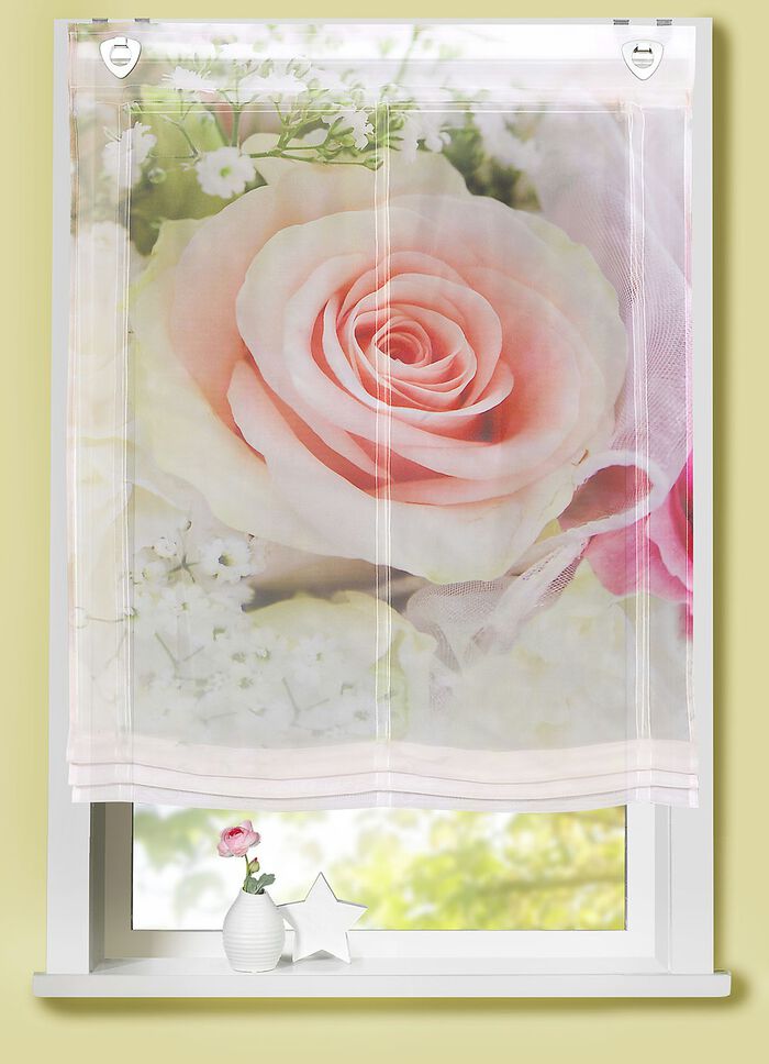 Vouwgordijn met romantisch dessin in verschillende uitvoeringen 