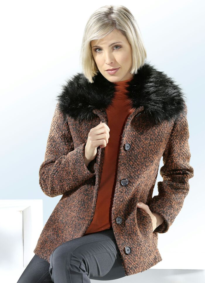 Korte jas met afneembare kunstbont kraag 