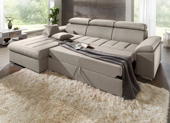 Gestoffeerde hoekbank met comfortabele slaapfunctie CR&Egrave;ME