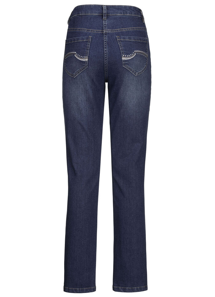 Jeans met prachtige borduursels en fonkelende strass steentjes DONKERBLAUW