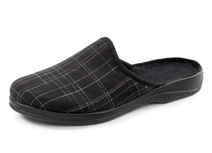 Slippers gemaakt van geruit textiel ZWARTBRUIN