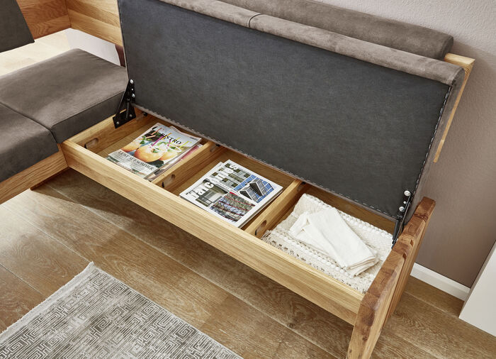 Hoekbankset met frame van massief, geolied eikenhout EIKEN-DONKERBRUIN