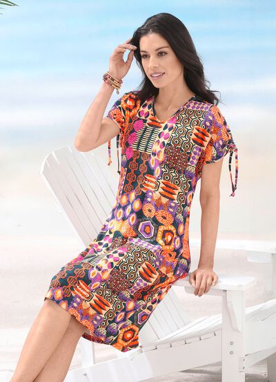 Laurina-jurk met briljant printdesign en korte mouwen 