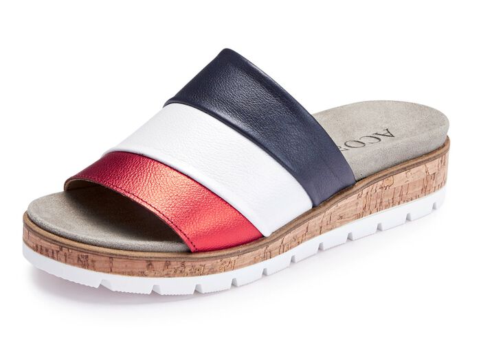 ELENA EDEN, comfortabele damesmuiltjes, breedte G, met uitneembaar voetbed BLAUW-WIT-ROOD