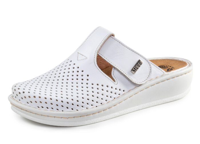Mubb, zomerklompen voor dames, breedte H, met uitneembaar voetbed WIT