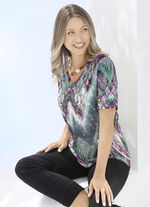 Shirt met V-hals GROEN-PAARS-KLEURRIJK