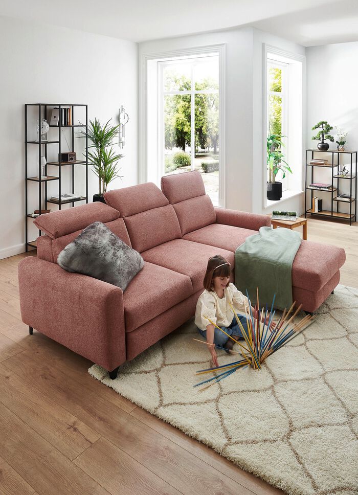 Comfortabele gestoffeerde hoekbank met bedfunctie 