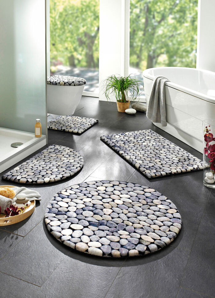 Onderhoudsvriendelijke badkamerset met kiezelmotief GRIJS