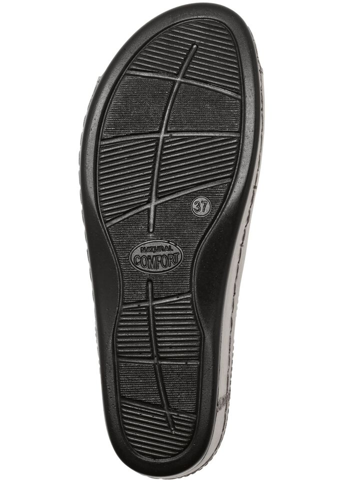 Comfortabele damesmuiltjes, breedte G, met leren bloem 