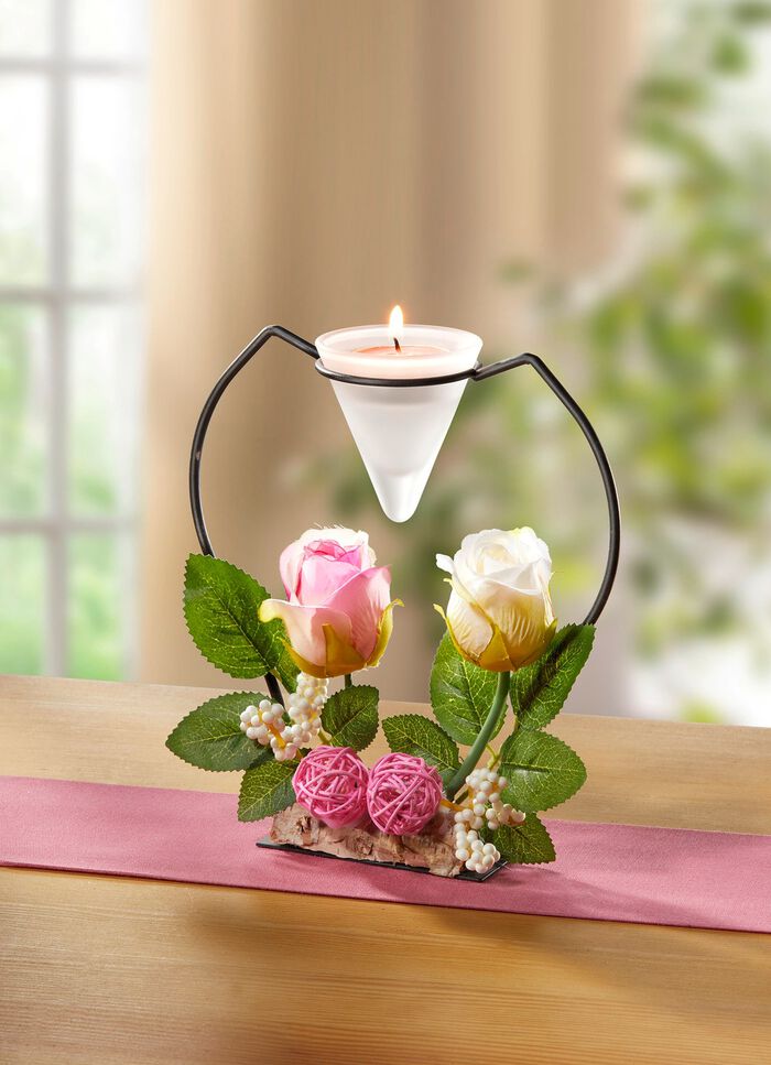 Theelichthouder met rozenblaadjes 