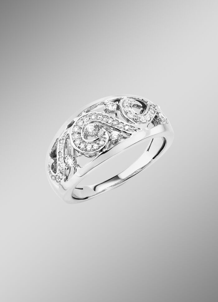 Opengewerkte damesring met briljanten en diamanten 