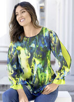 Overhemdblouse met all-over print GRÜN-BLAU-LIMONE